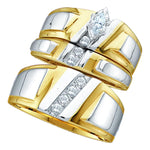 10kt Yellow Gold His & Hers Marquise Diamond Solitaire Matching Bridal Wedding Ring Band Set 1/4 Cttw