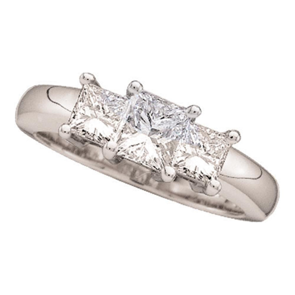 14kt White Gold Womens Princess Diamond 3-stone Bridal Wedding Engagement Ring 3/4 Cttw