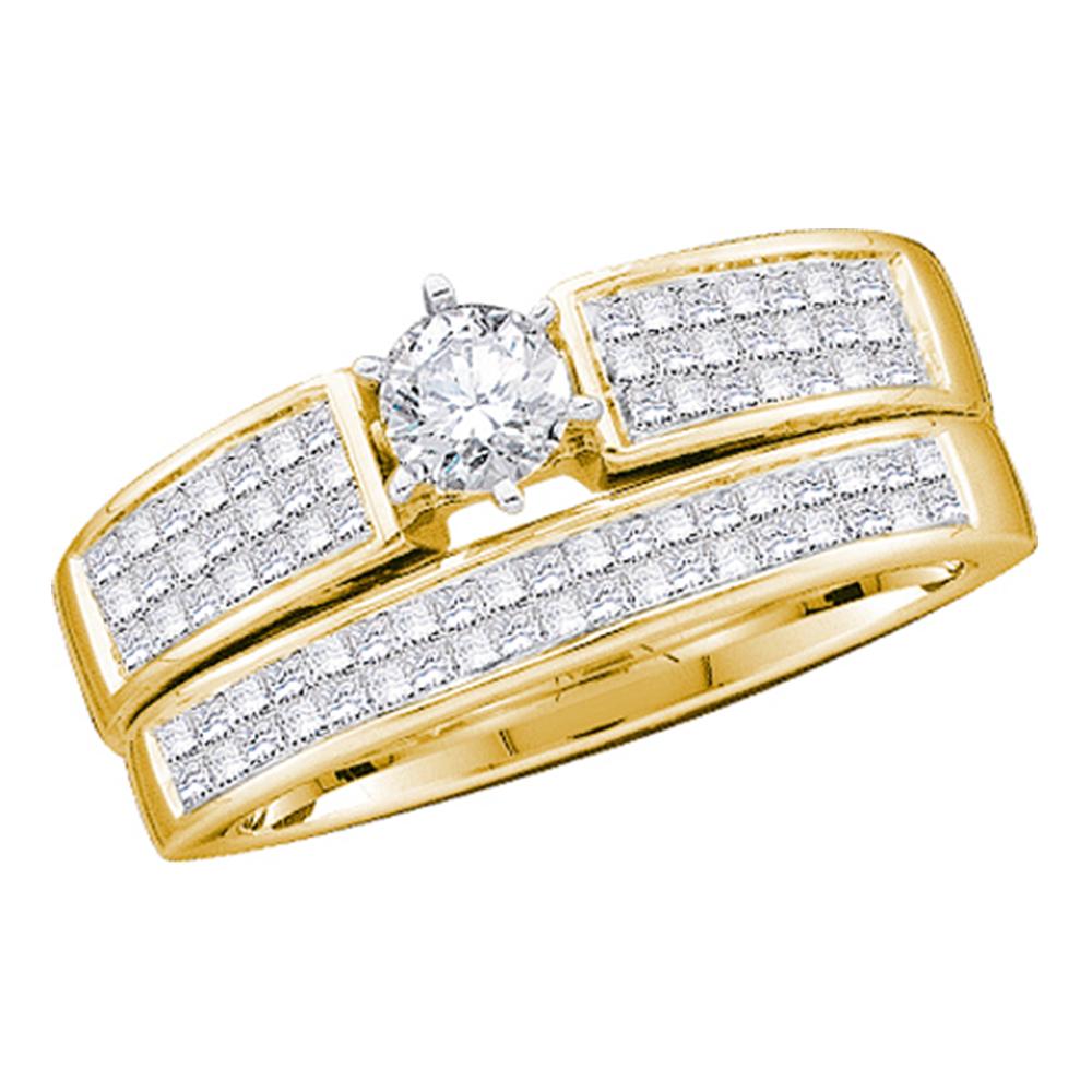 14kt Yellow Gold Womens Round Diamond Bridal Wedding Engagement Ring Band Set 1.00 Cttw