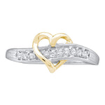 10kt White Gold Womens Round Diamond Heart Love Ring 1/20 Cttw