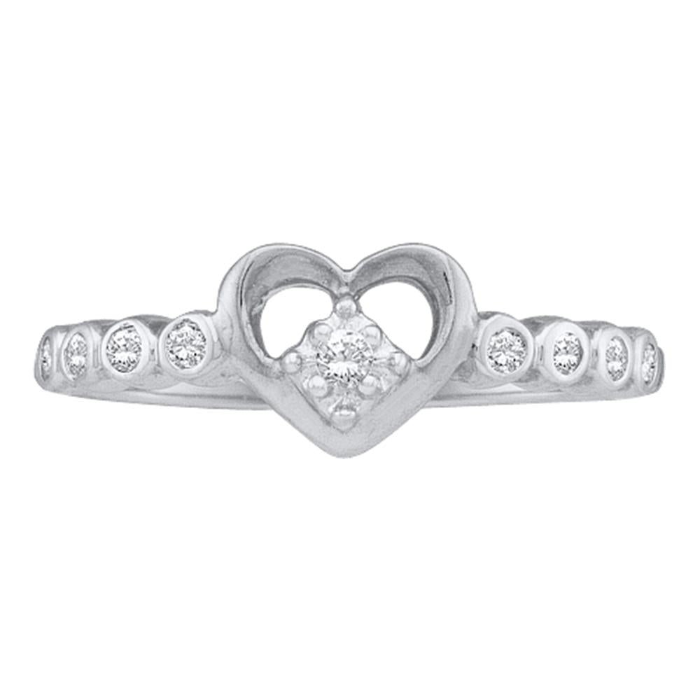 10kt White Gold Womens Round Diamond Slender Heart Ring 1/10 Cttw