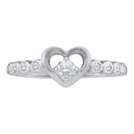 10kt White Gold Womens Round Diamond Slender Heart Ring 1/10 Cttw