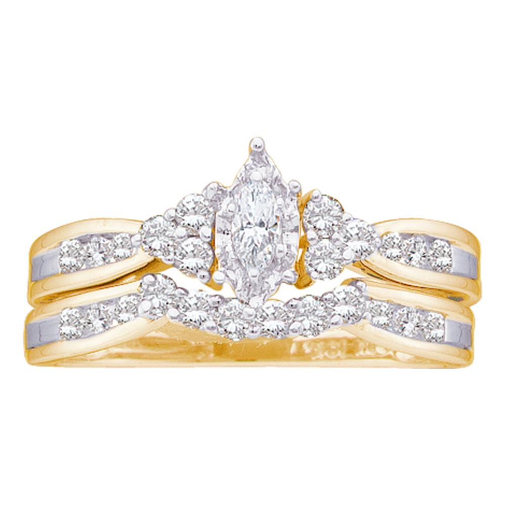 14kt Yellow Gold Womens Marquise Diamond Bridal Wedding Engagement Ring Band Set 1/2 Cttw