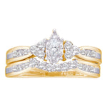 14kt Yellow Gold Womens Marquise Diamond Bridal Wedding Engagement Ring Band Set 1/2 Cttw