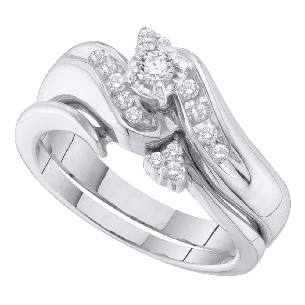 10kt White Gold Womens Round Diamond Bridal Wedding Engagement Ring Band Set 1/4 Cttw