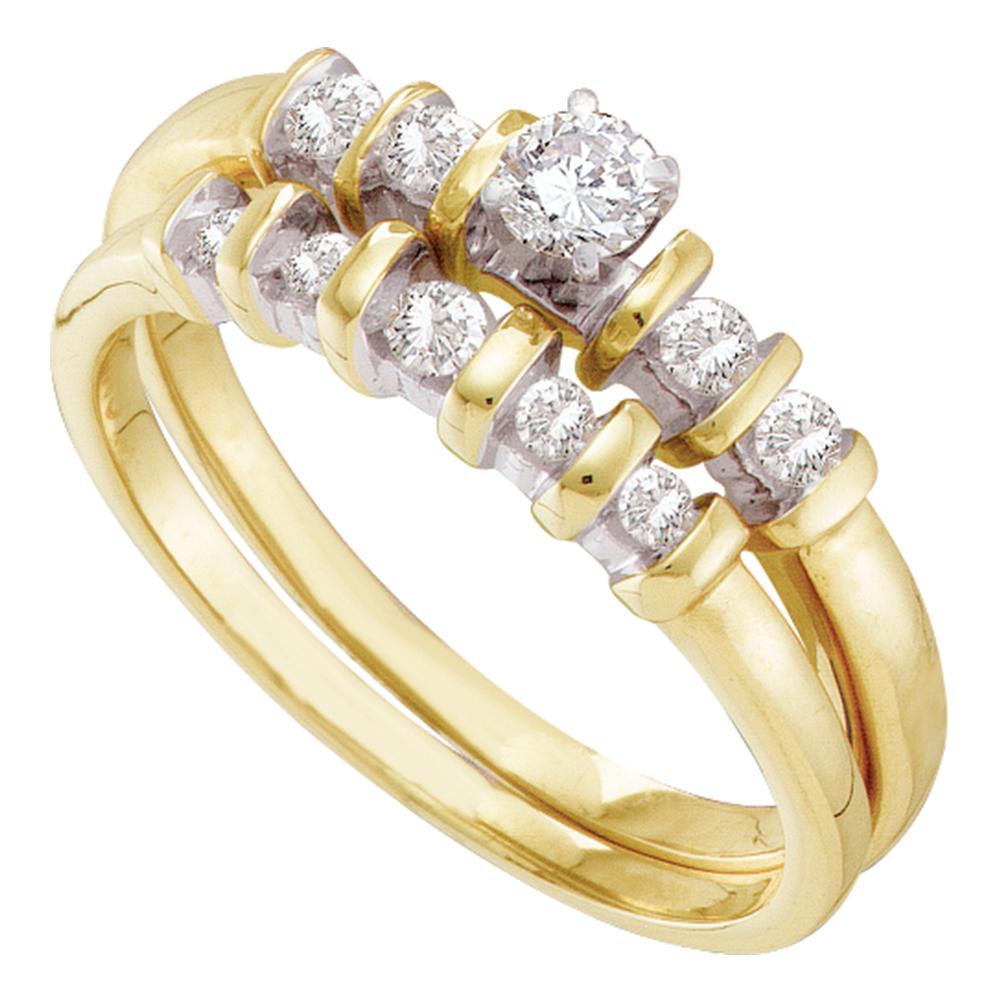 10kt Yellow Gold Womens Round Diamond Bridal Wedding Engagement Ring Band Set 3/8 Cttw