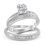 10kt White Gold His & Hers Round Diamond Cluster Matching Bridal Wedding Ring Band Set 1/10 Cttw