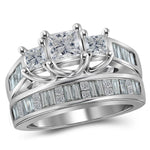 14kt White Gold Womens Princess Diamond 3-Stone Bridal Wedding Engagement Ring Band Set 2.00 Cttw