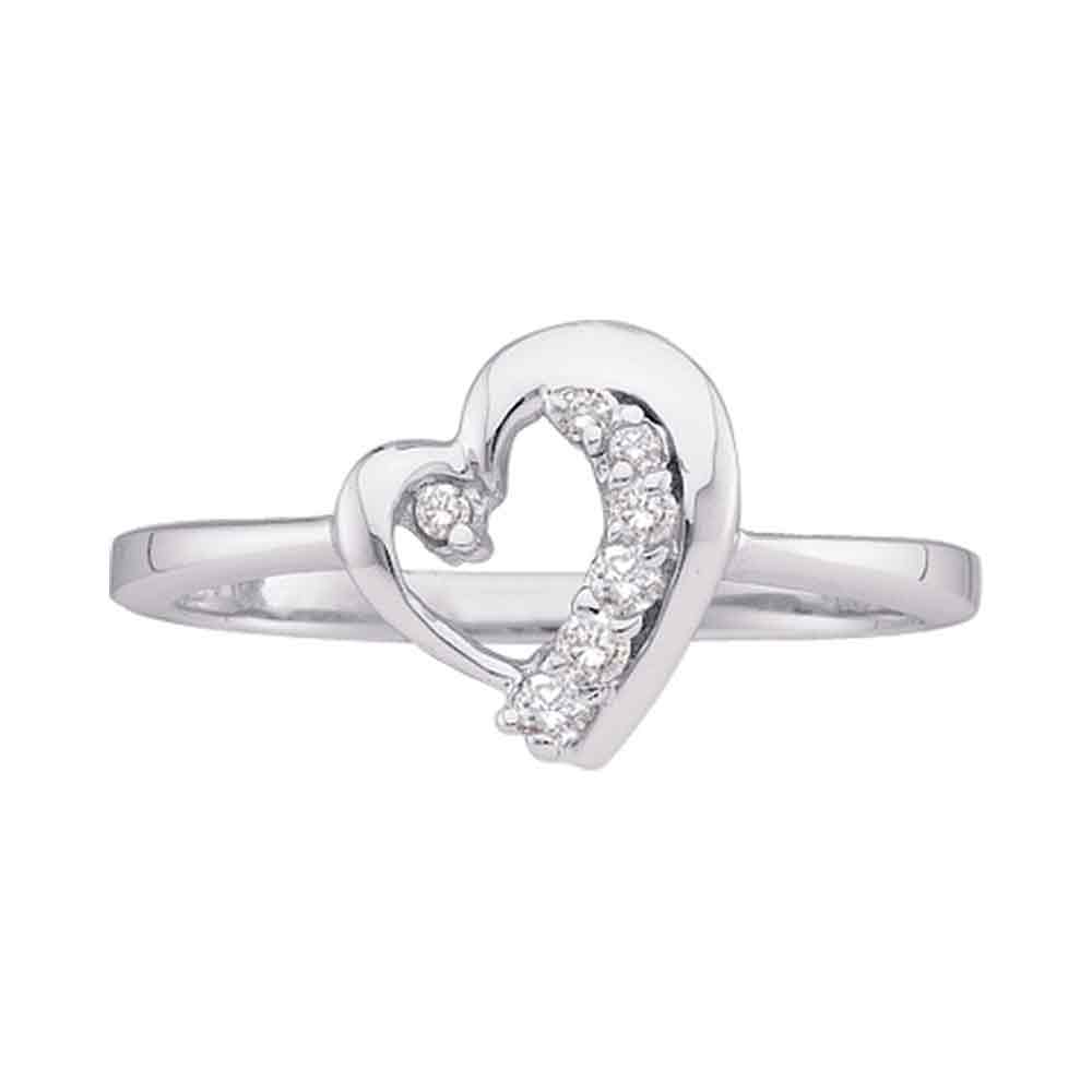 10kt White Gold Womens Round Diamond Heart Journey Ring 1/10 Cttw