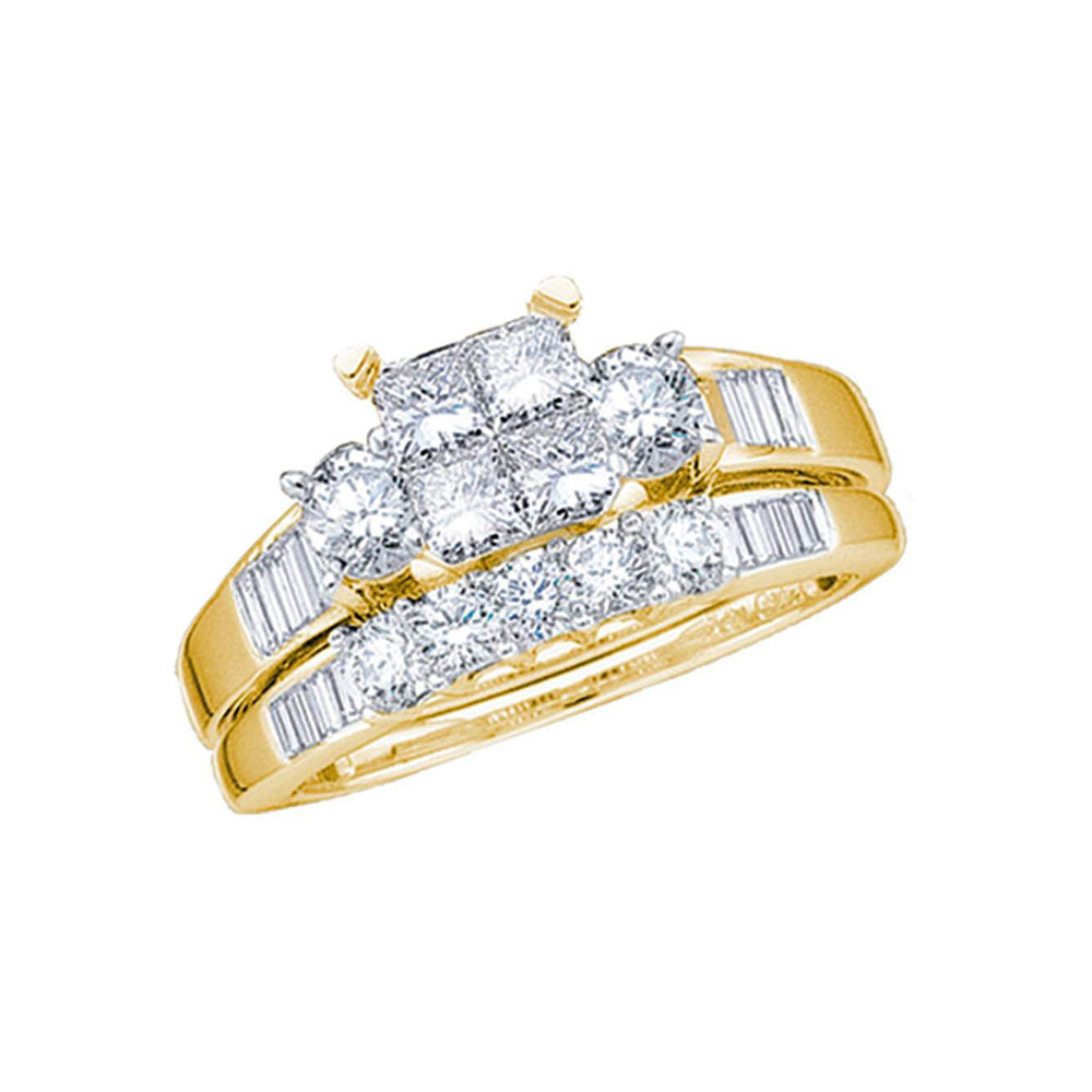 14kt Yellow Gold Womens Princess Diamond Bridal Wedding Engagement Ring Band Set 1.00 Cttw