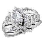 14kt White Gold Womens Marquise Diamond Bridal Wedding Engagement Ring Band Set 1/2 Cttw