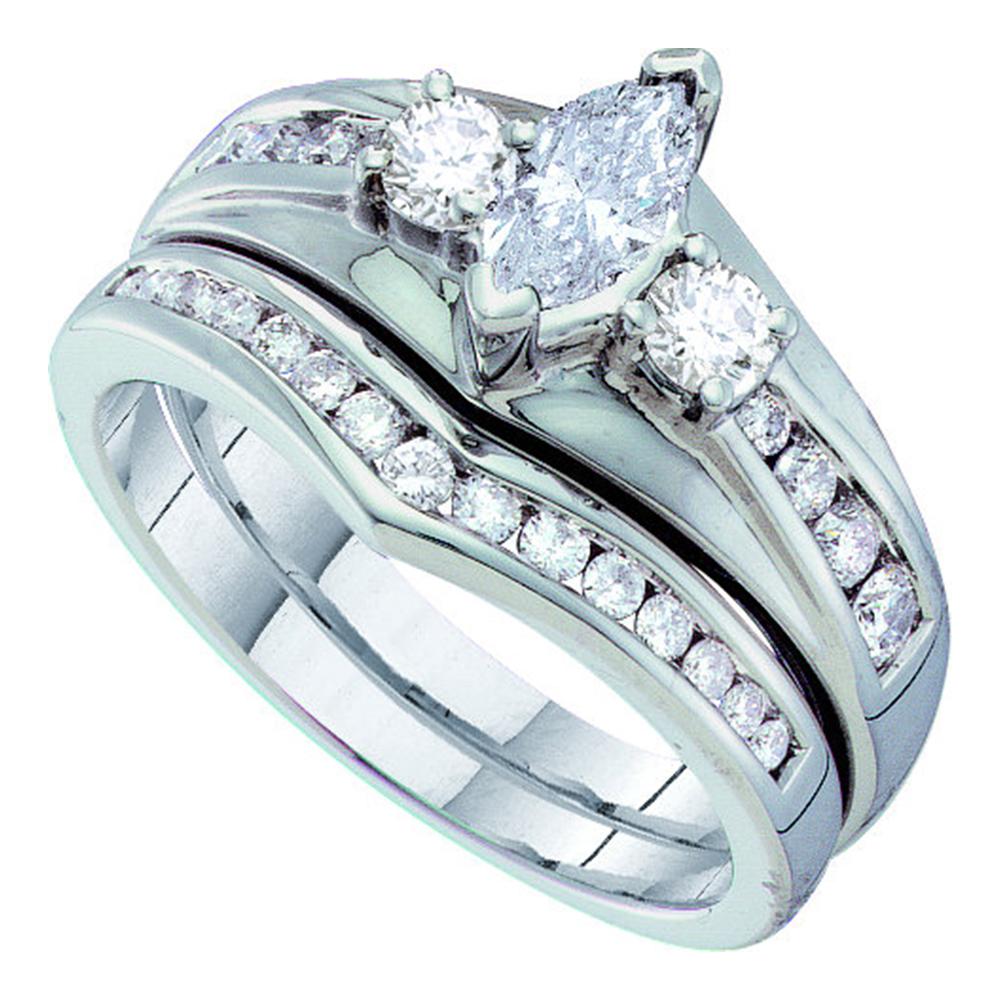 14kt White Gold Womens Marquise Diamond Bridal Wedding Engagement Ring Band Set 1.00 Cttw