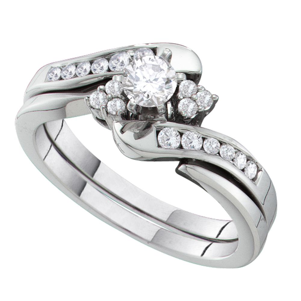 14kt White Gold Womens Round Diamond Bridal Wedding Engagement Ring Band Set 1/2 Cttw