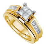 14kt Yellow Gold Womens Princess Diamond Cluster Bridal Wedding Engagement Ring Band Set 1.00 Cttw