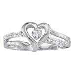 14kt White Gold Womens Round Diamond Solitaire Heart Ring 1/8 Cttw