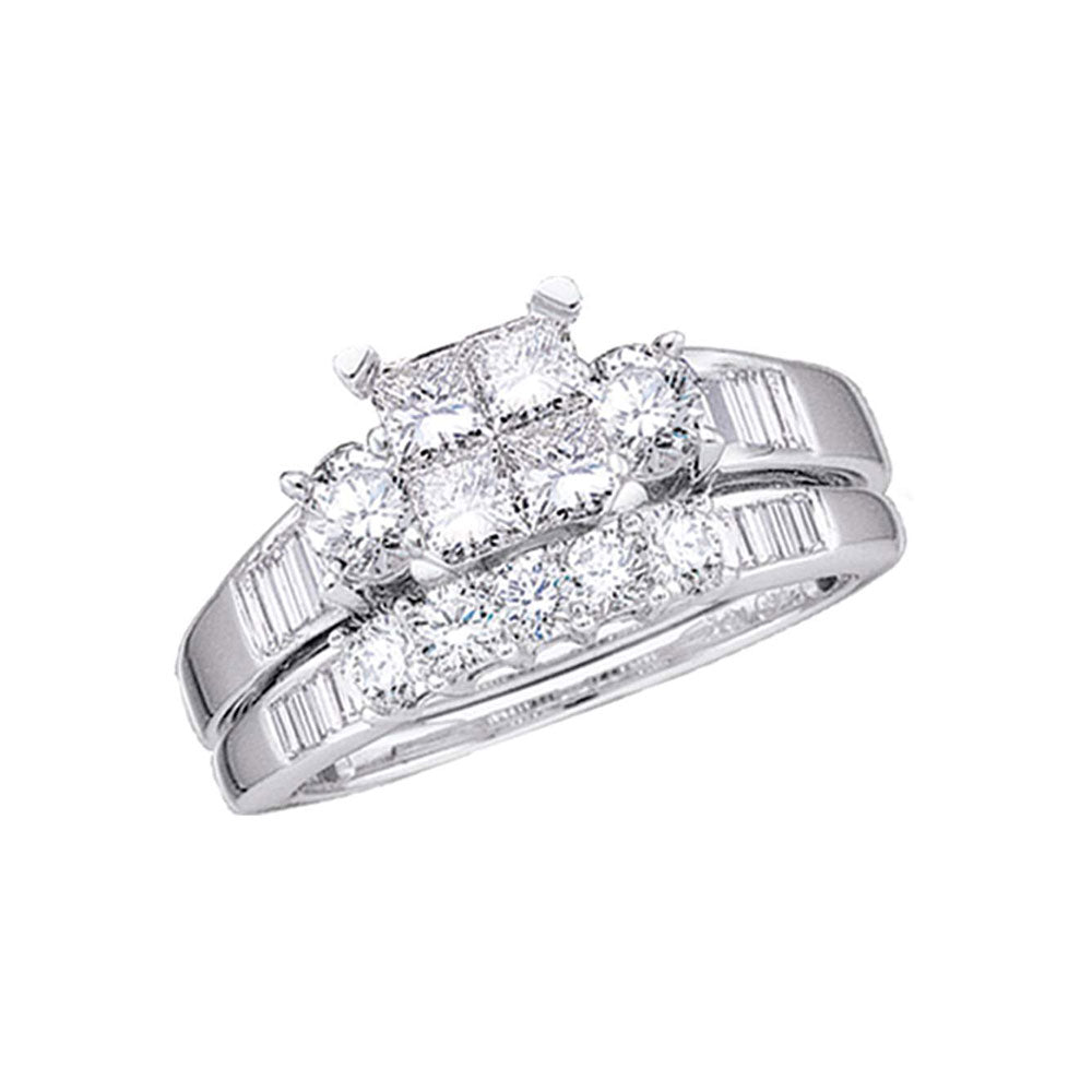 10kt White Gold Womens Princess Diamond Bridal Wedding Engagement Ring Band Set 1.00 Cttw