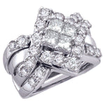 14kt White Gold Womens Princess Diamond Cluster Bridal Wedding Engagement Ring Band Set 2.00 Cttw