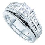 14kt White Gold Womens Princess Diamond Bridal Wedding Engagement Ring Band Set 1.00 Cttw