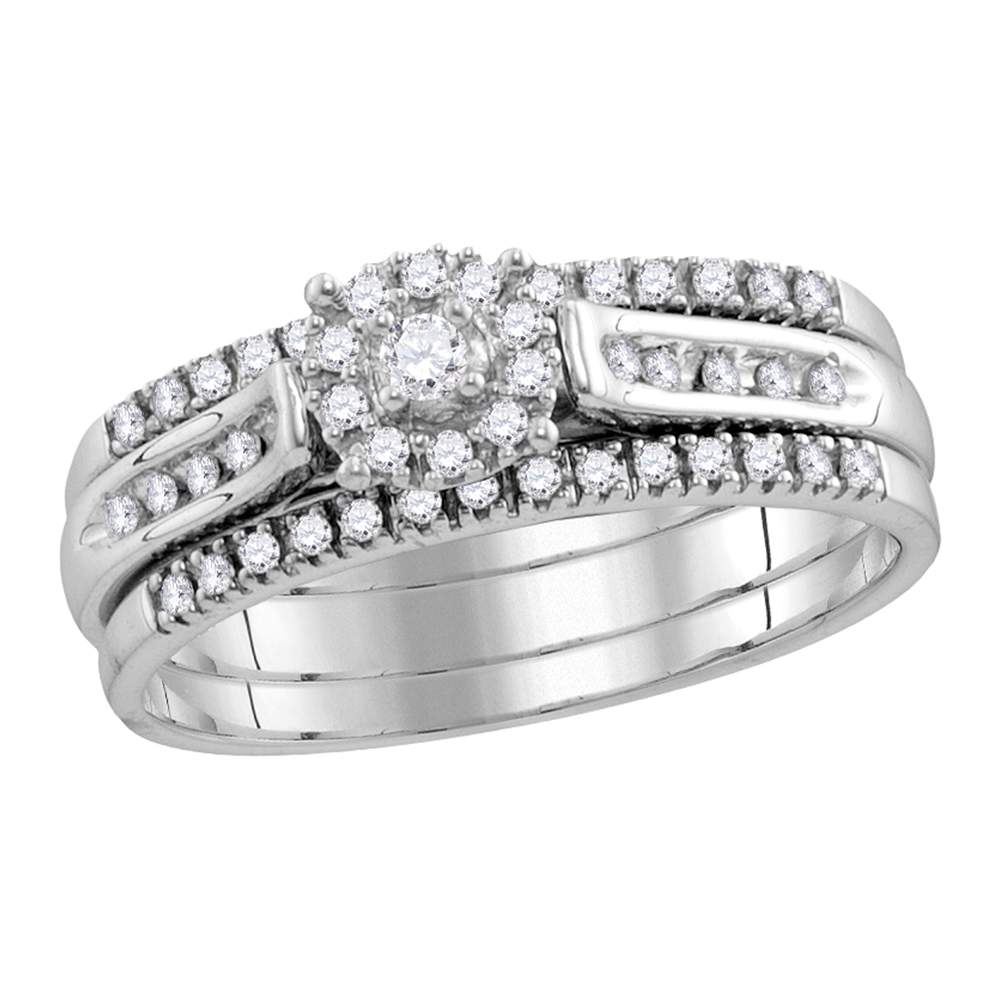 14kt White Gold Womens Round Diamond 3-Piece Bridal Wedding Engagement Ring Band Set 1/4 Cttw