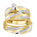 10kt Yellow Gold His & Hers Marquise Diamond Solitaire Matching Bridal Wedding Ring Band Set 3/4 Cttw