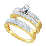 10kt Yellow Gold His & Hers Marquise Diamond Solitaire Matching Bridal Wedding Ring Band Set 1/2 Cttw