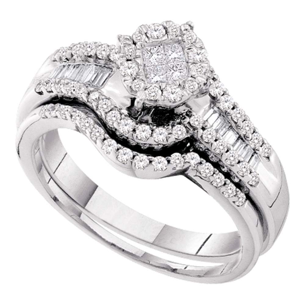 14kt White Gold Womens Princess Diamond Bridal Wedding Engagement Ring Band Set 5/8 Cttw