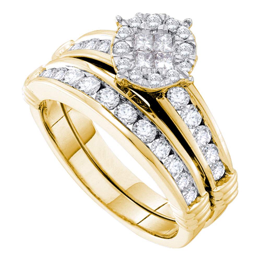 14kt Yellow Gold Womens Princess Diamond Soleil Bridal Wedding Engagement Ring Band Set 7/8 Cttw