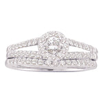 14kt White Gold Womens Round Diamond Split-shank Halo Bridal Wedding Engagement Ring Band Set 5/8 Cttw