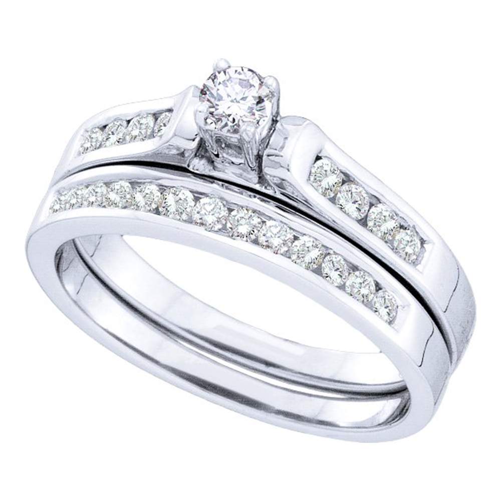 14kt White Gold Womens Round Diamond Bridal Wedding Engagement Ring Band Set 1/2 Cttw