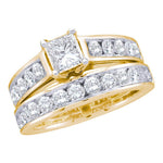 14kt Yellow Gold Womens Princess Diamond Bridal Wedding Engagement Ring Band Set 2.00 Cttw