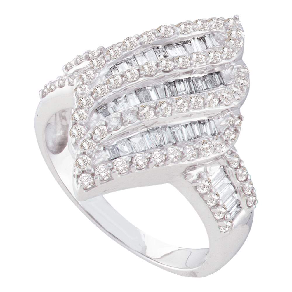 14kt White Gold Womens Round Baguette Diamond Oval Stripe Cluster Ring 1.00 Cttw