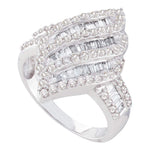 14kt White Gold Womens Round Baguette Diamond Oval Stripe Cluster Ring 1.00 Cttw