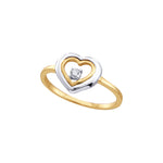 10kt Two-tone Yellow Gold Womens Round Diamond Solitaire Heart Ring 1/20 Cttw