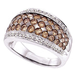 14kt White Gold Womens Round Brown Color Enhanced Diamond Fashion Ring 1-1/2 Cttw