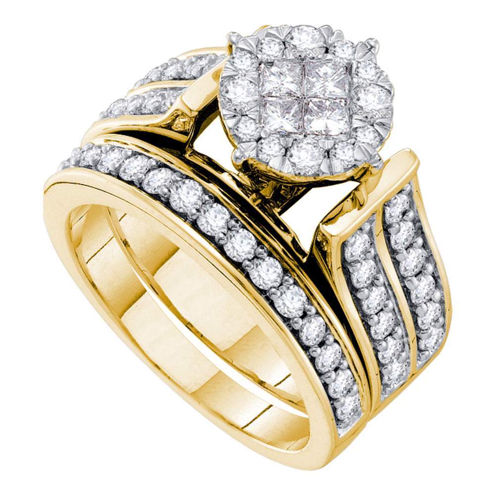 14kt Yellow Gold Womens Princess Diamond Soleil Bridal Wedding Engagement Ring Set 1-1/3 Cttw