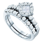 14kt White Gold Womens Princess Round Diamond Soleil Bridal Wedding Engagement Ring Band Set  Cttw