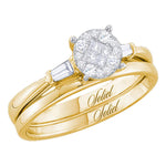 14kt Yellow Gold Womens Princess Diamond Soleil Bridal Wedding Engagement Ring Band Set 1/4 Cttw