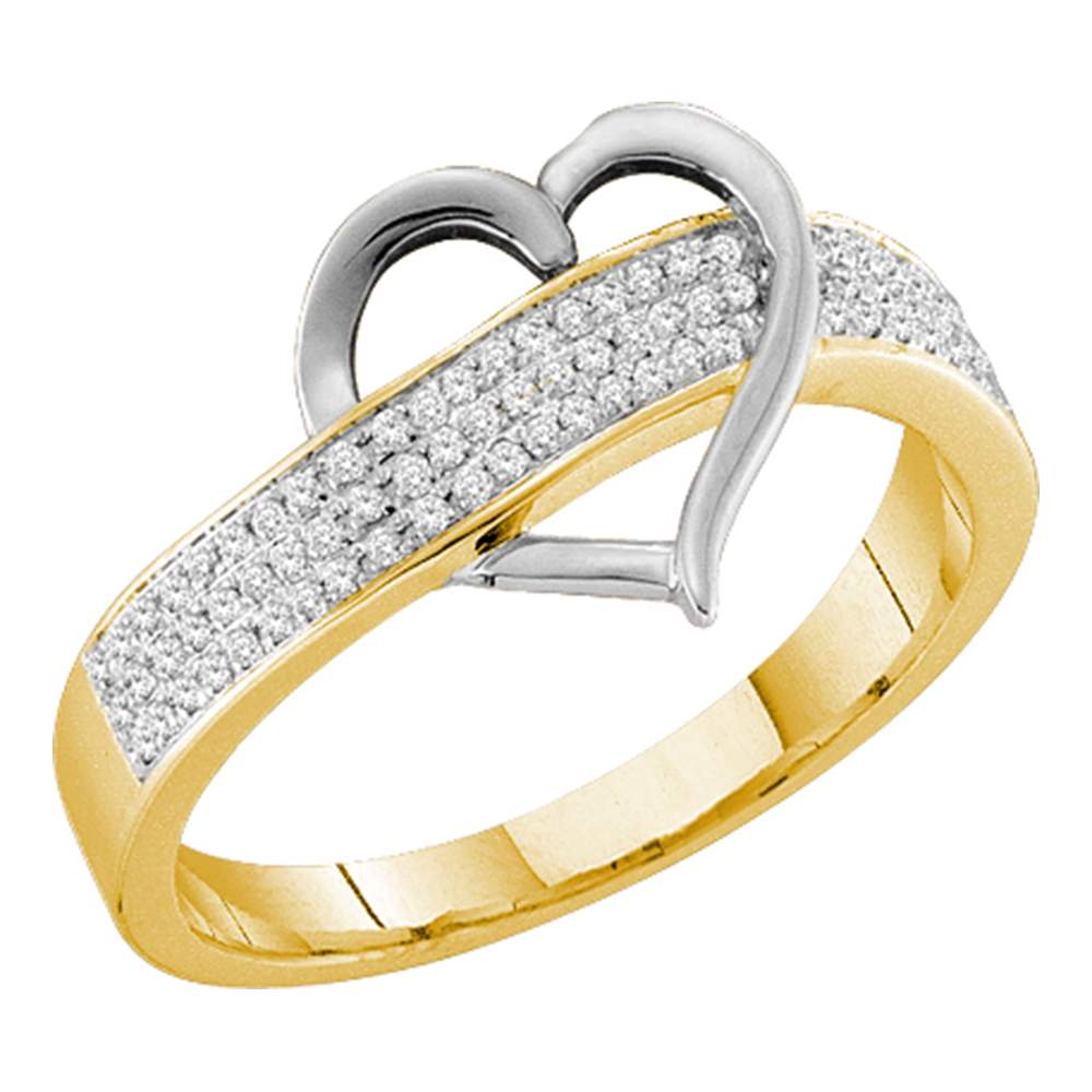 10kt Yellow Gold Womens Round Diamond Heart Love Band 1/6 Cttw