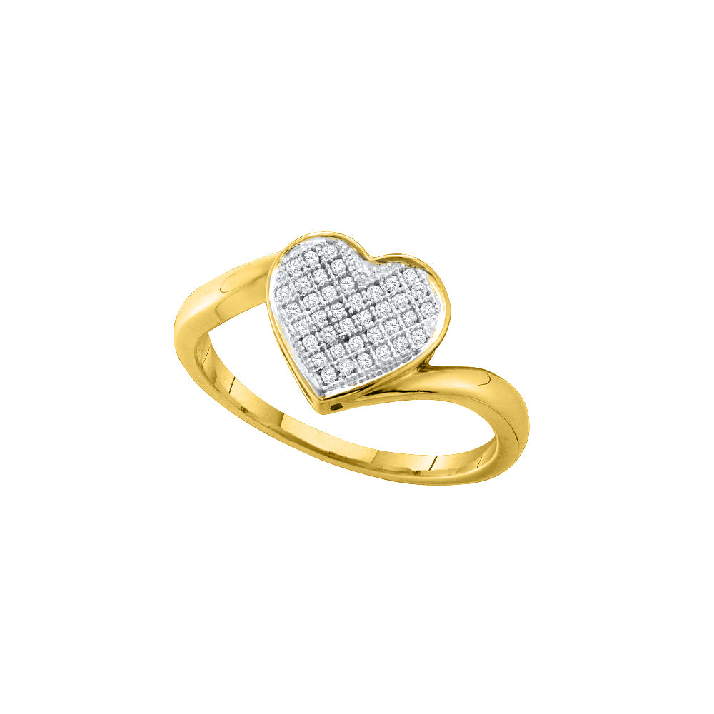 10kt Yellow Gold Womens Round Diamond Heart Cluster Love Ring 1/10 Cttw