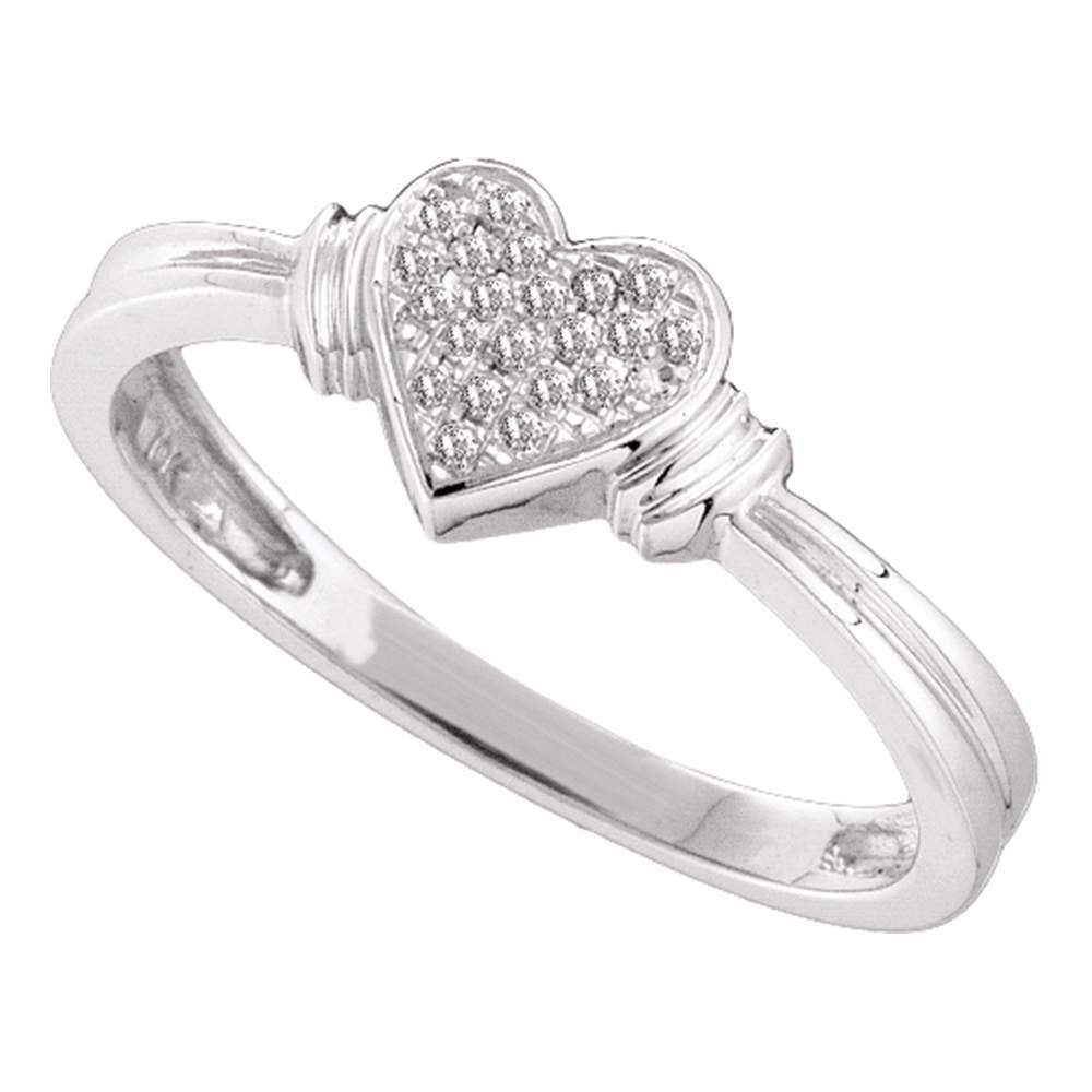 10kt White Gold Womens Round Diamond Heart Love Cluster Ring 1/12 Cttw