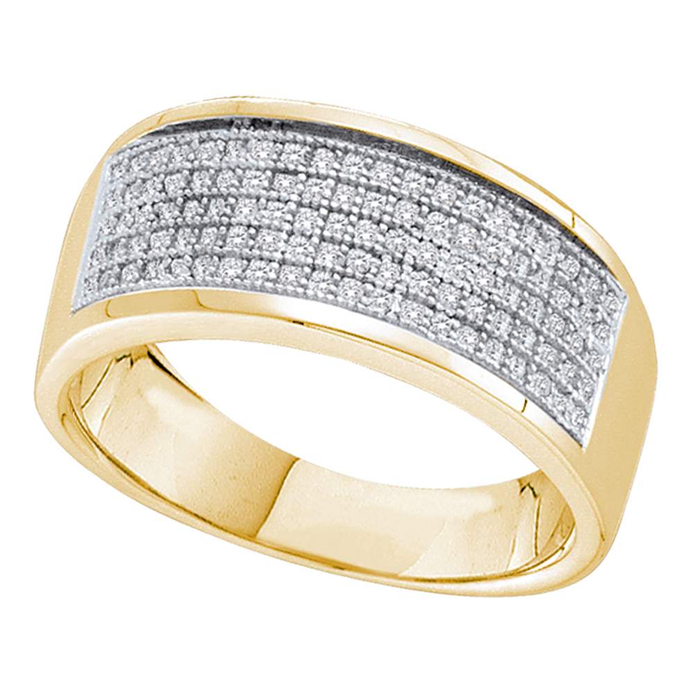 10k Yellow Gold Mens Round Diamond Micropave Wedding Anniversary Band Ring 1/3 Cttw