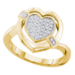 10kt Yellow Gold Womens Round Diamond Heart Love Cluster Ring 1/6 Cttw