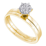 10kt Yellow Gold Womens Round Diamond Cluster Bridal Wedding Engagement Ring Band Set 1/6 Cttw