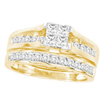 14kt Yellow Gold Womens Princess Diamond Bridal Wedding Engagement Ring Band Set 3.00 Cttw