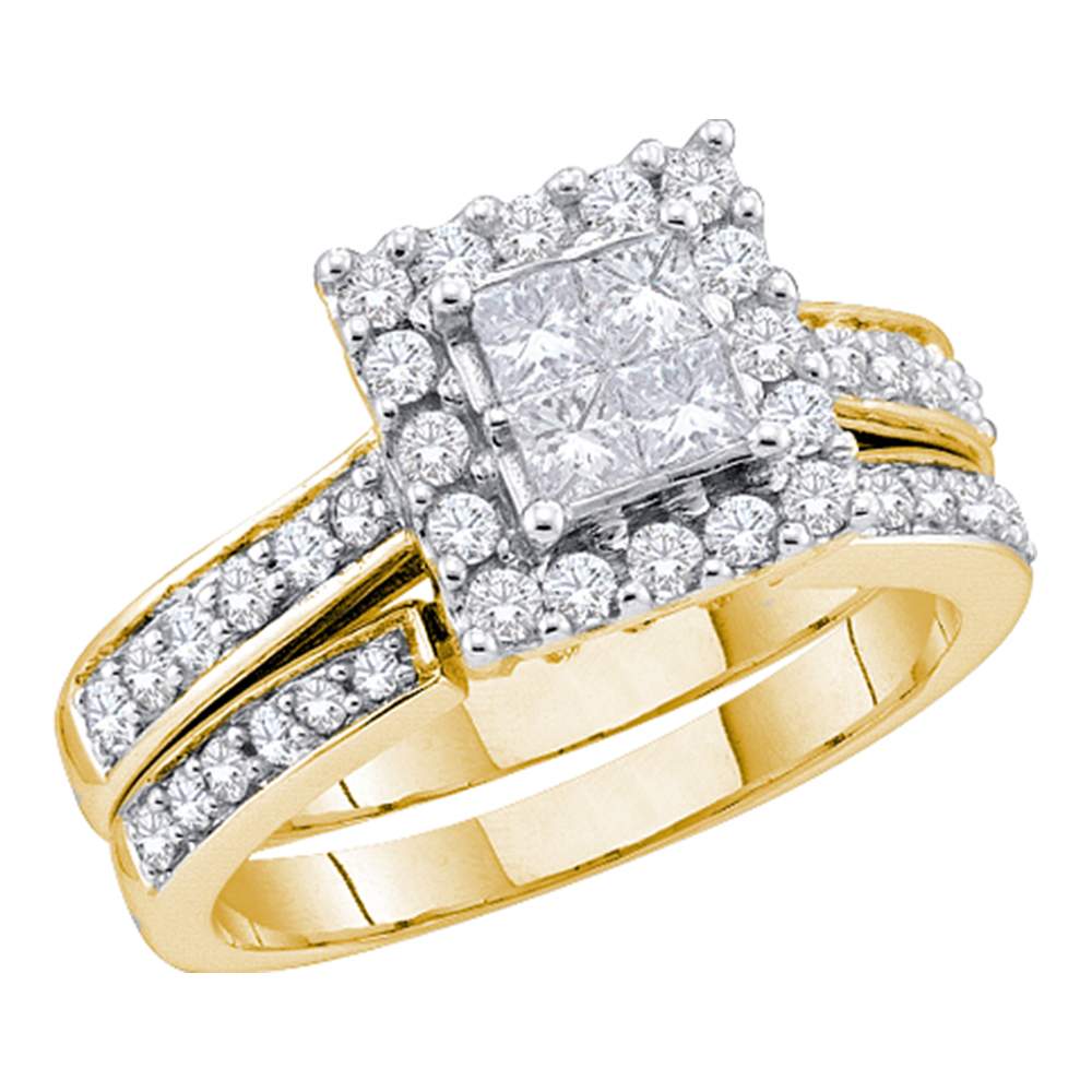 14k Yellow Gold Womens Princess Diamond Halo Bridal Wedding Engagement Ring Set 1/2 Cttw