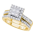 14kt Yellow Gold Womens Princess Diamond Square Halo Bridal Wedding Engagement Ring Band Set 1.00 Cttw