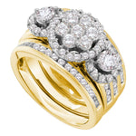 14kt Yellow Gold Womens Round Diamond 3-Piece Bridal Wedding Engagement Ring Band Set 2.00 Cttw