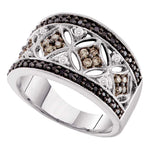 14kt White Gold Womens Round Black Cognac-brown Color Enhanced Diamond Band Ring 1/2 Cttw