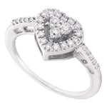 14kt White Gold Womens Round Diamond Heart Cluster Ring 1/3 Cttw