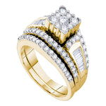 14kt Yellow Gold Womens Round Diamond Bridal Wedding Engagement Ring Band Set 1-1/2 Cttw